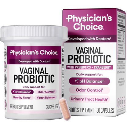 Physician's CHOICE Vaginale Probiotika für Frauen - pH-Balance, Geruchskontrolle, Hefegleichgewicht, Vaginalflora & Frauengesundheit - 6B KBE mit organischen Präbiotika und Cranberry-Extrakt - 30 Kapseln