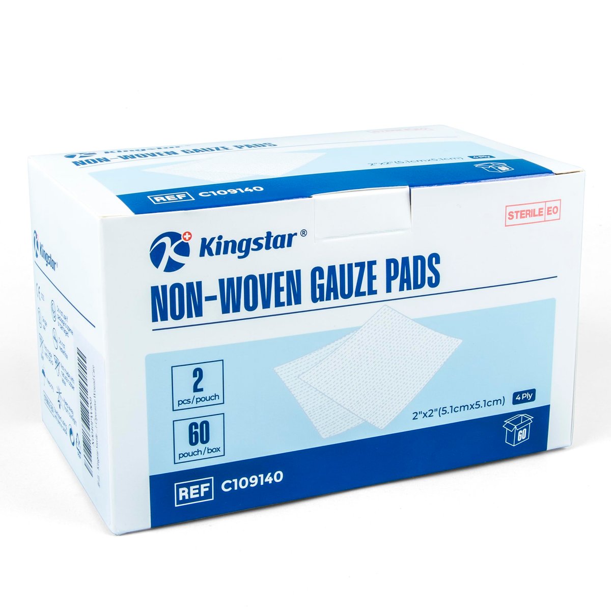 Sterile Nonwoven Gauze Pads, 2" x 2" Wundauflage, 60 Packungen - 120 Stück, überlegene weiche Schwammpads, hochsaugfähige Gaze-Kompressen für Trauma oder postoperative Wundversorgung