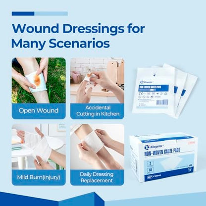 K Kingstar Sterile Nonwoven Mullkompressen 3"x 3" – 120 Stück, 60 Packungen, Wundauflage für Trauma und postoperative Versorgung