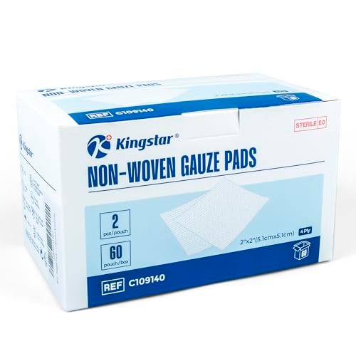 Sterile Nonwoven Gauze Pads, 2" x 2" Wundauflage, 60 Packungen - 120 Stück, überlegene weiche Schwammpads, hochsaugfähige Gaze-Kompressen für Trauma oder postoperative Wundversorgung
