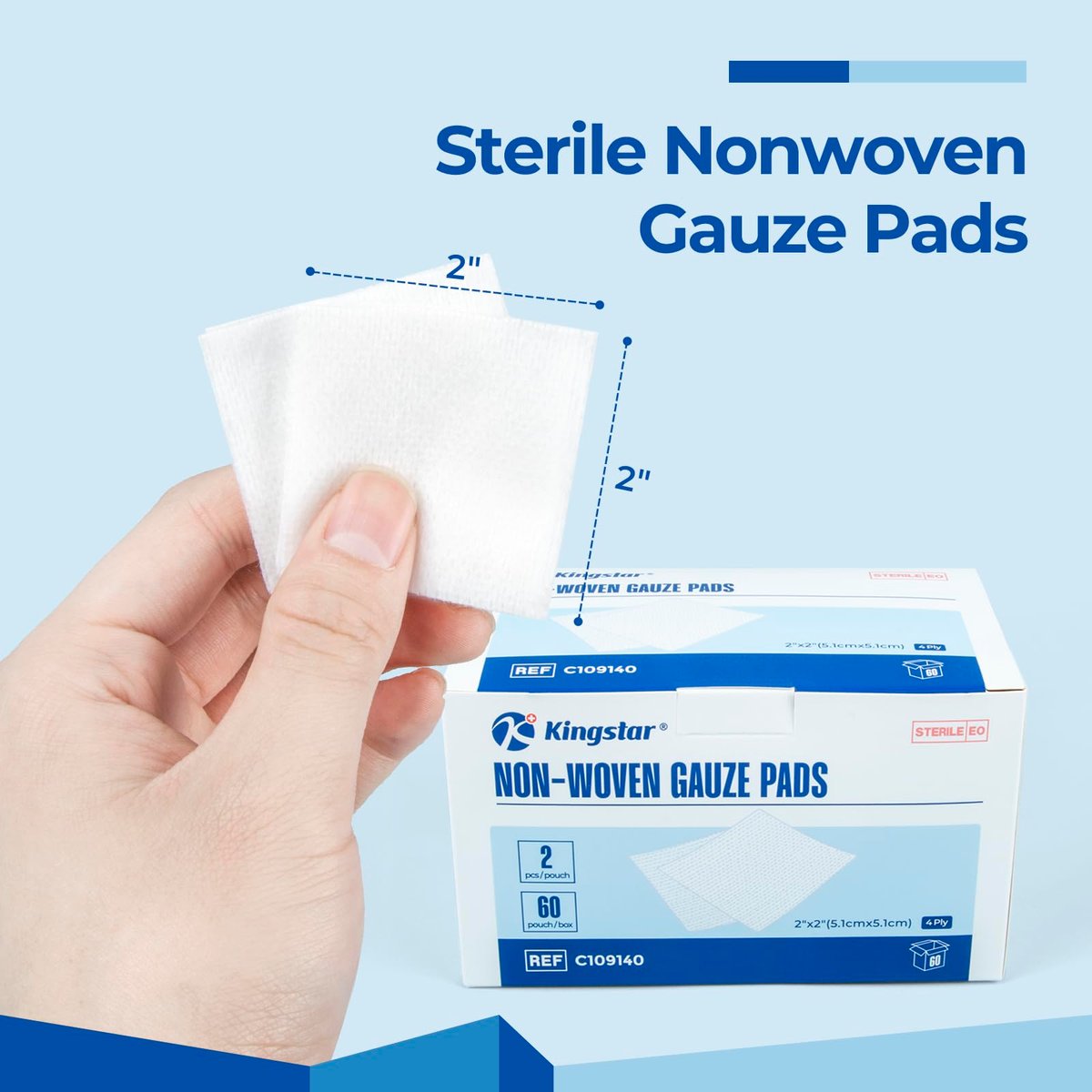 Sterile Nonwoven Gauze Pads, 2" x 2" Wundauflage, 60 Packungen - 120 Stück, überlegene weiche Schwammpads, hochsaugfähige Gaze-Kompressen für Trauma oder postoperative Wundversorgung