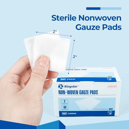Sterile Nonwoven Gauze Pads, 2" x 2" Wundauflage, 60 Packungen - 120 Stück, überlegene weiche Schwammpads, hochsaugfähige Gaze-Kompressen für Trauma oder postoperative Wundversorgung