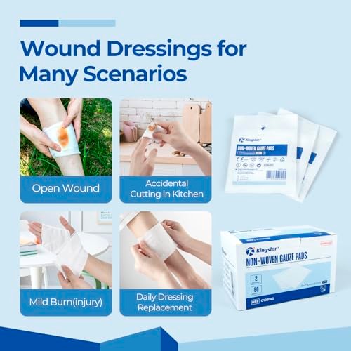 K Kingstar Sterile Nonwoven Mullkompressen 3"x 3" – 120 Stück, 60 Packungen, Wundauflage für Trauma und postoperative Versorgung