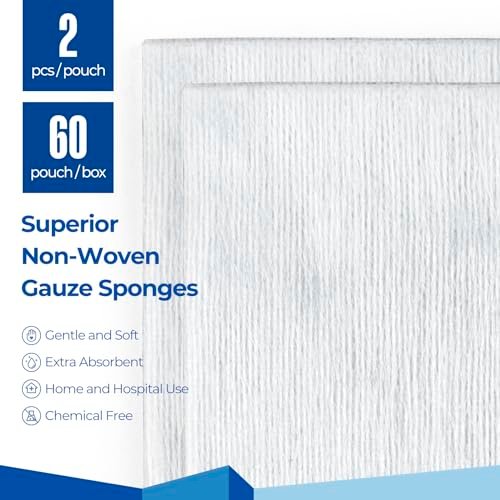 Sterile Nonwoven Gauze Pads, 2" x 2" Wundauflage, 60 Packungen - 120 Stück, überlegene weiche Schwammpads, hochsaugfähige Gaze-Kompressen für Trauma oder postoperative Wundversorgung