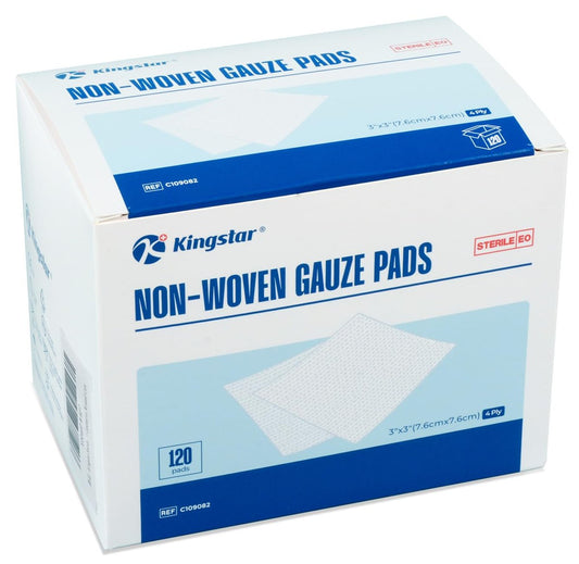K Kingstar Sterile Nonwoven Mullkompressen 3"x 3" – 120 Stück, 60 Packungen, Wundauflage für Trauma und postoperative Versorgung