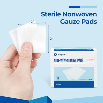 K Kingstar Sterile Nonwoven Mullkompressen 3"x 3" – 120 Stück, 60 Packungen, Wundauflage für Trauma und postoperative Versorgung