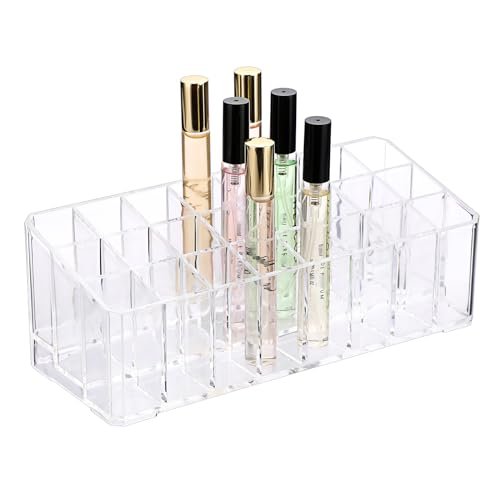 ELLDOO Rollerball Parfüm Organizer – 24 Plätze Klarer Acryl Parfüm Aufbewahrungshalter Beauty Duft Halter Make-up Lipgloss Lippenstift Display Case