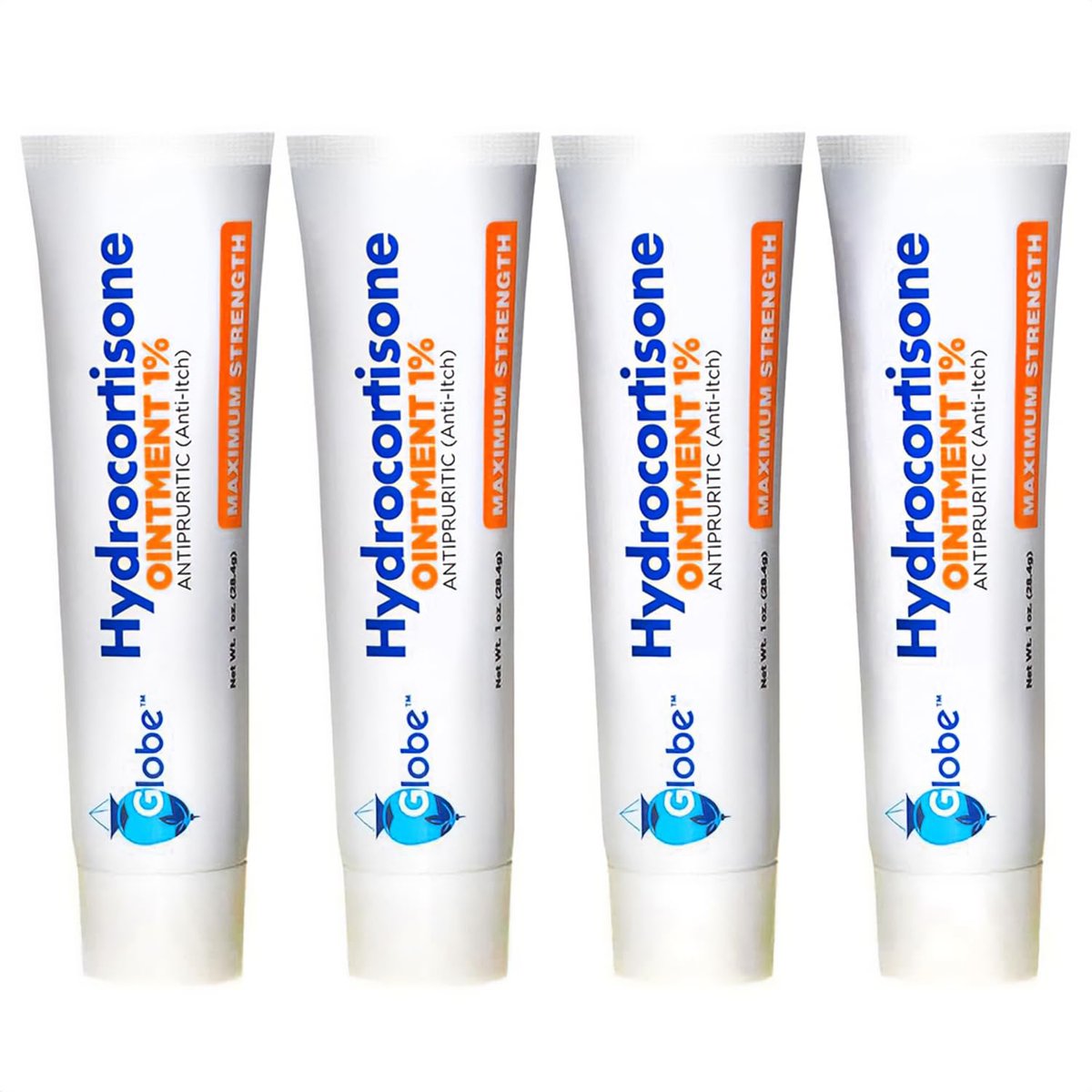Globe Hydrocortison Maximum Stärke Transparente Salbe 1% (4er-Pack), 1 oz – Anti-Juckreiz topische Salbe gegen Rötungen, Schwellungen, Juckreiz, Ausschlag, Insekten-/Mückenstiche, Ekzeme, Hämorrhoiden und mehr