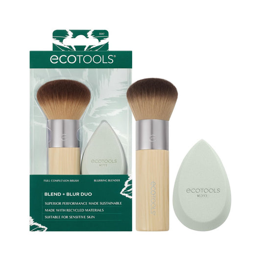 EcoTools Blend + Blur Makeup Pinsel und Schwamm Duo – Foundation Pinsel & Makeup Schwamm für Liquid & Cream Makeup, Cloud Skin Look, Umweltfreundlich, Latexfrei, Tierversuchsfrei & Vegan, 2er Set