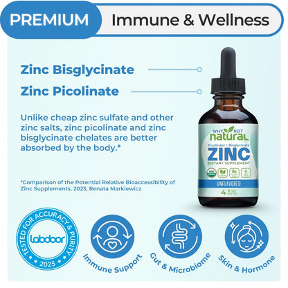 Bio Liquid Zink Tropfen mit chelatiertem Picolinat und Bisglycinat, vegan – 118 ml