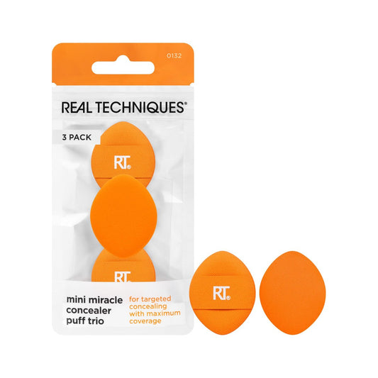 Real Techniques Mini Miracle Concealer Puff Trio – Kleine Make-up-Schwämmchen für Concealer & Foundation, Reisefreundlich, Wiederverwendbar, Vegan & Tierversuchsfrei, 3 Stück
