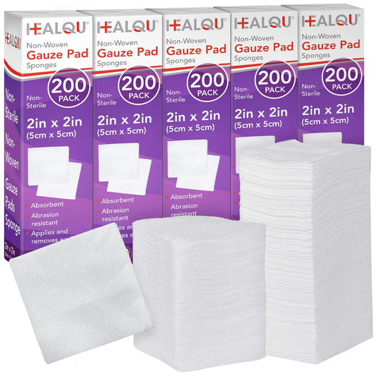 HEALQU 1000 Mullkompressen 2x2 cm – Weiche, nicht gewebte 4-lagige Wundauflagen für Zahnextraktionen und zahnärztliche Eingriffe – Nicht sterile quadratische Schwämme für Erste Hilfe, Chirurgie und Wundversorgung (5 Packungen à 200 Stück)