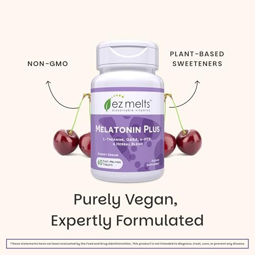 EZ Melts Melatonin Plus – Beruhigungs- & Schlafunterstützung mit Melatonin, Melissen- und Passionsblumenextrakt – Non-GMO & Vegan – Kirschtraum – 60 Schmelztabletten (60 Portionen)