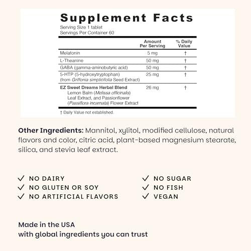 EZ Melts Melatonin Plus – Beruhigungs- & Schlafunterstützung mit Melatonin, Melissen- und Passionsblumenextrakt – Non-GMO & Vegan – Kirschtraum – 60 Schmelztabletten (60 Portionen)