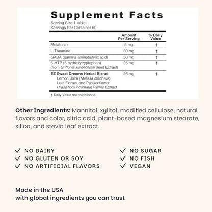 EZ Melts Melatonin Plus – Beruhigungs- & Schlafunterstützung mit Melatonin, Melissen- und Passionsblumenextrakt – Non-GMO & Vegan – Kirschtraum – 60 Schmelztabletten (60 Portionen)