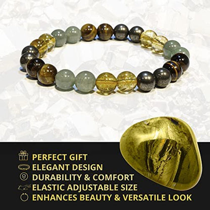 ANAYA AGATE Geld Erfolg Reichtum Armband – Pyrit, Grüner Aventurin, Tigerauge, Citrin Armband-Set für Männer Frauen – Heilende Kristalle gegen Angst und Stress – Pulseras Para Hombres Mujer
