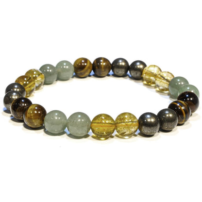ANAYA AGATE Geld Erfolg Reichtum Armband – Pyrit, Grüner Aventurin, Tigerauge, Citrin Armband-Set für Männer Frauen – Heilende Kristalle gegen Angst und Stress – Pulseras Para Hombres Mujer