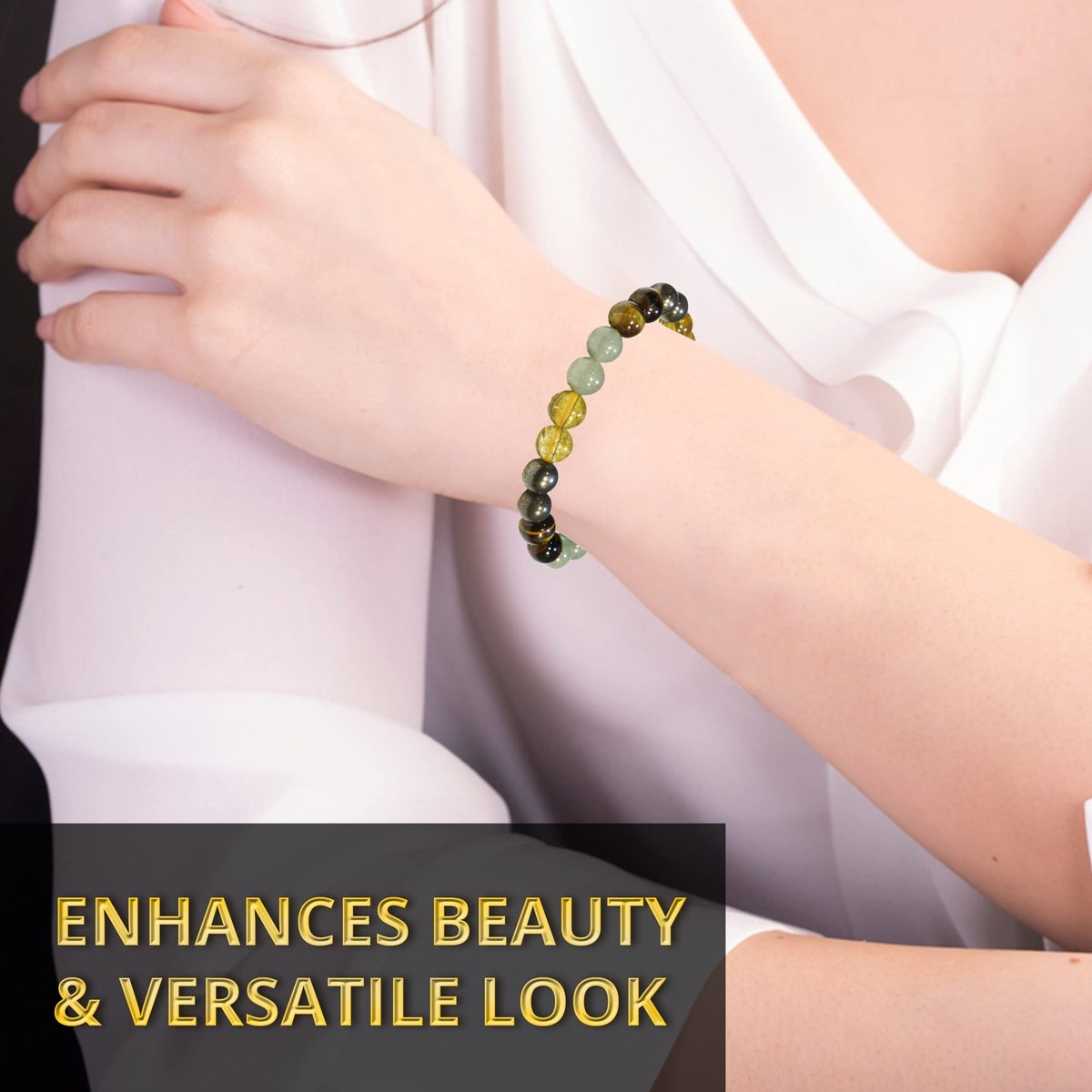 ANAYA AGATE Geld Erfolg Reichtum Armband – Pyrit, Grüner Aventurin, Tigerauge, Citrin Armband-Set für Männer Frauen – Heilende Kristalle gegen Angst und Stress – Pulseras Para Hombres Mujer