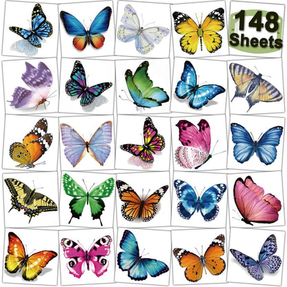 CHARLENT 148 Individuelle Blätter 3D-realistische Schmetterlings-Tattoos für Mädchen und Frauen - Temporäre Tattoos für Kindergeburtstagsparty-Gefälligkeiten und Goodie Bag Füller