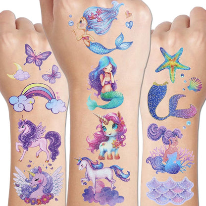 CHARLENT Glitzer-Tattoos für Mädchen – 12 Bögen temporäre Glitzer-Tattoos für Geburtstagspartys, Goodie Bags und Mitgebsel