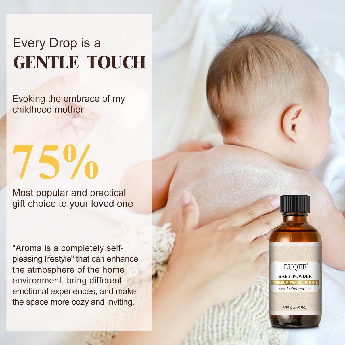 EUQEE Baby Powder Duftöl Premium Duftöl 60ml mit Glaspipette für Aromatherapie, Kerzenherstellung, DIY Badebomben (2,02 Fl Oz)