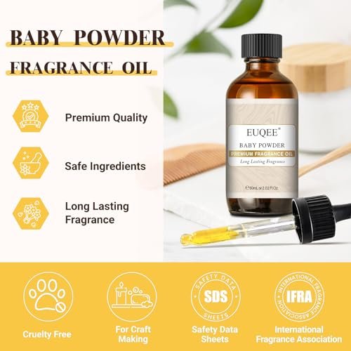 EUQEE Baby Powder Duftöl Premium Duftöl 60ml mit Glaspipette für Aromatherapie, Kerzenherstellung, DIY Badebomben (2,02 Fl Oz)
