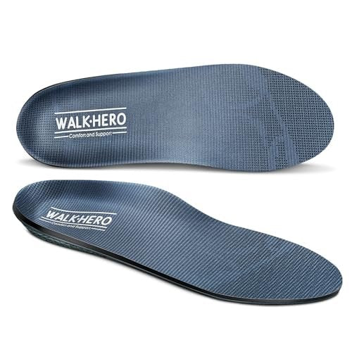 Walkhero Plantarfasziitis-Schmerzlinderung Einlegesohlen mit hohem Fußgewölbe, orthopädische Schuheinlagen gegen Plattfüße und Fußermüdung (Herren 10-10,5 | Damen 12-12,5, Grau)