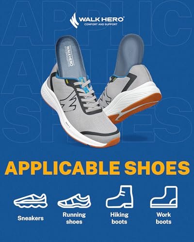 Walkhero Plantarfasziitis-Schmerzlinderung Einlegesohlen mit hohem Fußgewölbe, orthopädische Schuheinlagen gegen Plattfüße und Fußermüdung (Herren 10-10,5 | Damen 12-12,5, Grau)