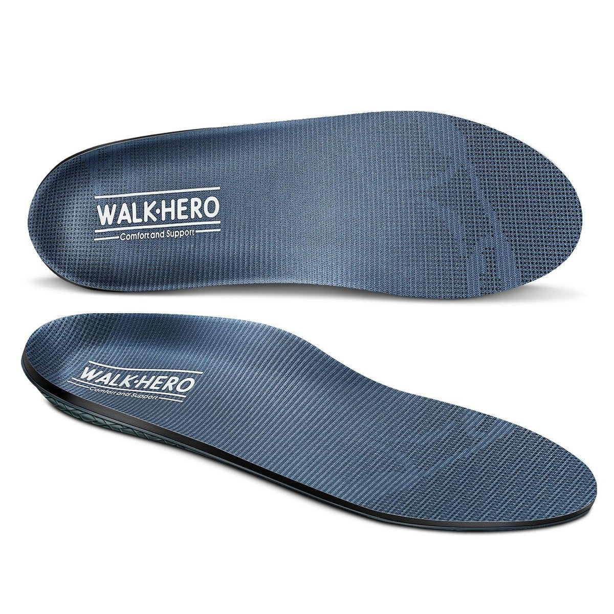Walkhero Plantarfasziitis-Schmerzlinderung Einlegesohlen mit hohem Fußgewölbe, orthopädische Schuheinlagen gegen Plattfüße und Fußermüdung (Herren 10-10,5 | Damen 12-12,5, Grau)