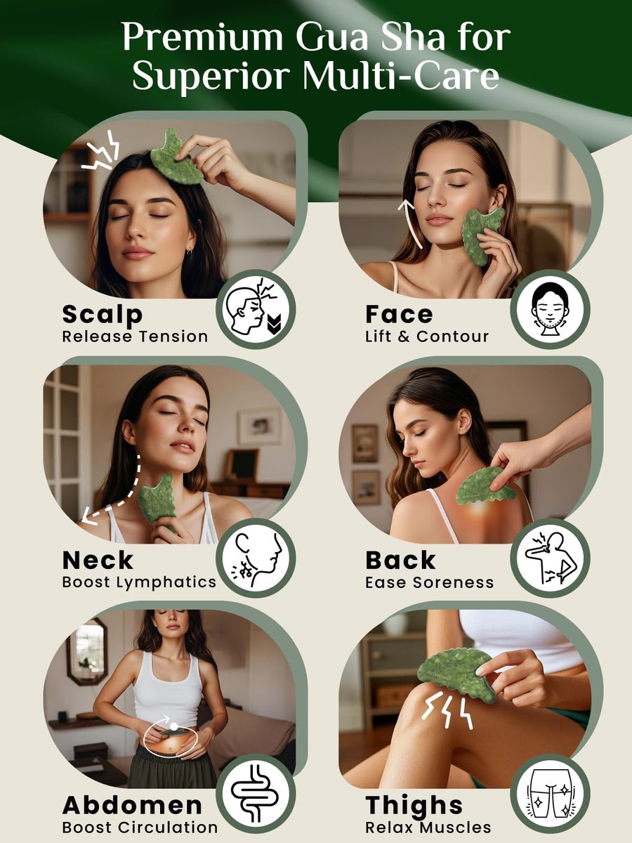 Rena Chris Körper-Gua-Sha-Werkzeug aus natürlichem Xiuyan-Jade – Handmassagestab zur Gesichtsformung und Reduzierung von Schwellungen – Ganzkörper-Hautpflegemassagegerät (Grün)
