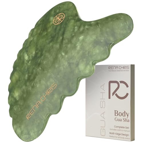 Rena Chris Körper-Gua-Sha-Werkzeug aus natürlichem Xiuyan-Jade – Handmassagestab zur Gesichtsformung und Reduzierung von Schwellungen – Ganzkörper-Hautpflegemassagegerät (Grün)