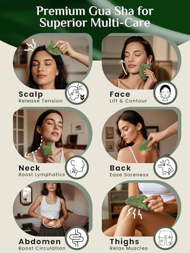 Rena Chris Körper-Gua-Sha-Werkzeug aus natürlichem Xiuyan-Jade – Handmassagestab zur Gesichtsformung und Reduzierung von Schwellungen – Ganzkörper-Hautpflegemassagegerät (Grün)