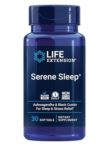 Life Extension Serene Sleep – Ashwagandha, Schwarzkümmel – Schlafergänzung ohne Melatonin, zur Ruhe und Entspannung – einmal täglich, glutenfrei, nicht gentechnisch verändert – 30 Softgels
