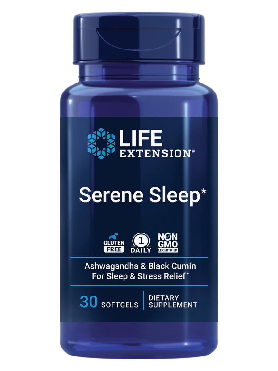 Life Extension Serene Sleep – Ashwagandha, Schwarzkümmel – Schlafergänzung ohne Melatonin, zur Ruhe und Entspannung – einmal täglich, glutenfrei, nicht gentechnisch verändert – 30 Softgels