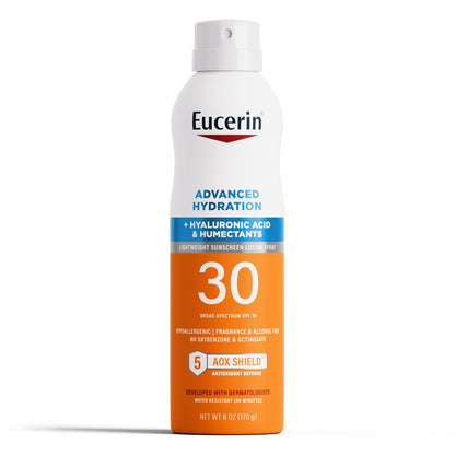 Eucerin Advanced Hydration SPF 30 Sonnenschutzspray – Leichtes Spray mit Hyaluronsäure, hypoallergen, parfüm- und alkoholfrei, 177 ml