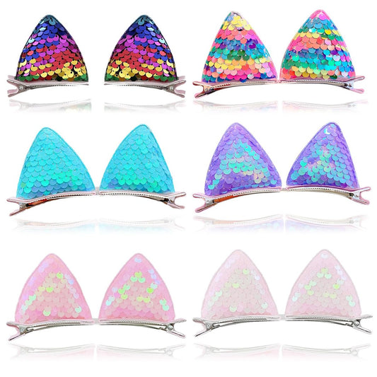 12 Glitzernde Katzenohr-Haarspangen und -Barrettes für Mädchen, Kleinkinder und Kinder – Tier-Haarnadeln