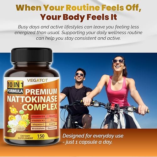 VEGATOT Organischer Nattokinase-Komplex - 10IN1 Formel mit Vitamin D3, Niacin, Vitamin K2, Zink, CoQ10, Quercetin (150 Kapseln)
