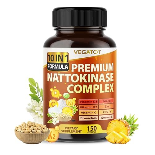 VEGATOT Organischer Nattokinase-Komplex - 10IN1 Formel mit Vitamin D3, Niacin, Vitamin K2, Zink, CoQ10, Quercetin (150 Kapseln)