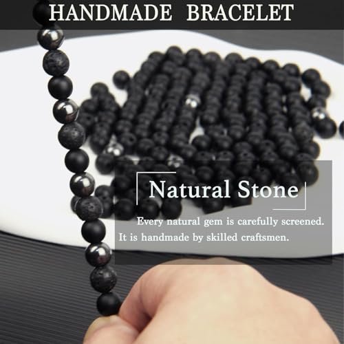 GDLKPYHS Schwarzes Obsidian Armband für Männer – Böser Blick Armband – Turmalinkugeln, 8MM schwarzer Onyx, Hämatit, Lavastein, dreifaches Schutzarmband für Männer und Frauen, Geschenk