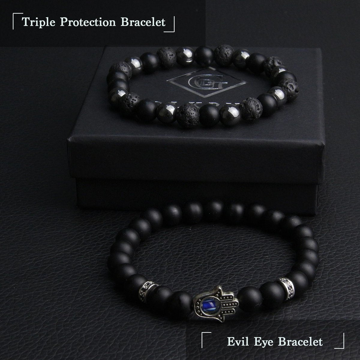 GDLKPYHS Schwarzes Obsidian Armband für Männer – Böser Blick Armband – Turmalinkugeln, 8MM schwarzer Onyx, Hämatit, Lavastein, dreifaches Schutzarmband für Männer und Frauen, Geschenk