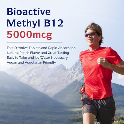 Innate Vitality Vitamin B12 5000 mcg, sublingual, vegan, Methylcobalamin, schnell lösliche Tabletten, natürlicher Pfirsichgeschmack, unterstützt Energieproduktion & gesundes Nervensystem, 90 Tabletten