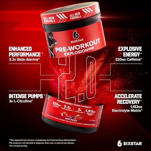 Six Star Pre-Workout Pulver für Männer & Frauen, Fruchtpunsch (30 Portionen) - Preworkout Explosion 2.0 Energiepulver-Getränkemischung mit Beta-Alanin & Koffein - Sporternährungs-Ergänzungsmittel