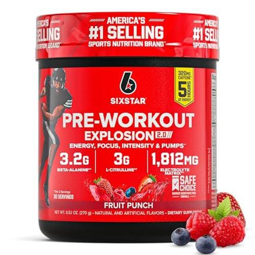 Six Star Pre-Workout Pulver für Männer & Frauen, Fruchtpunsch (30 Portionen) - Preworkout Explosion 2.0 Energiepulver-Getränkemischung mit Beta-Alanin & Koffein - Sporternährungs-Ergänzungsmittel