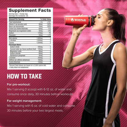 Six Star Pre-Workout Explosion, Wassermelone (30 Portionen) - Pre-Workout Energiepulver für Männer & Frauen - Pre-Workout Getränk mit Kreatin & Beta-Alanin - Sporternährung