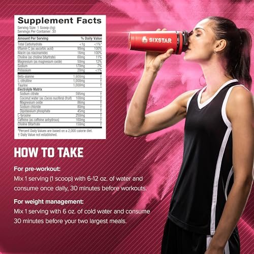 Six Star Pre-Workout Explosion, Wassermelone (30 Portionen) - Pre-Workout Energiepulver für Männer & Frauen - Pre-Workout Getränk mit Kreatin & Beta-Alanin - Sporternährung