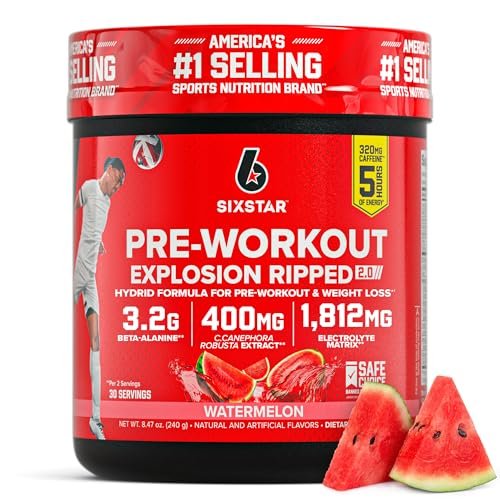 Six Star Pre-Workout Explosion, Wassermelone (30 Portionen) - Pre-Workout Energiepulver für Männer & Frauen - Pre-Workout Getränk mit Kreatin & Beta-Alanin - Sporternährung
