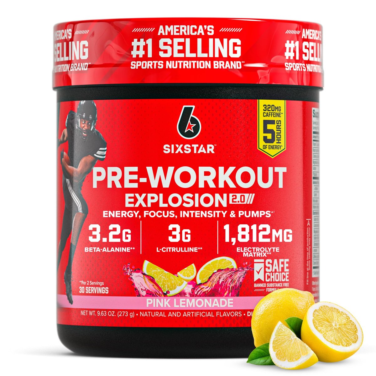 Six Star Pre-Workout Explosion 2.0 Pulver für Männer & Frauen, Pink Lemonade (30 Portionen) - Pre-Workout-Energiepulver mit Beta-Alanin & Koffein - Sporternährungsergänzung