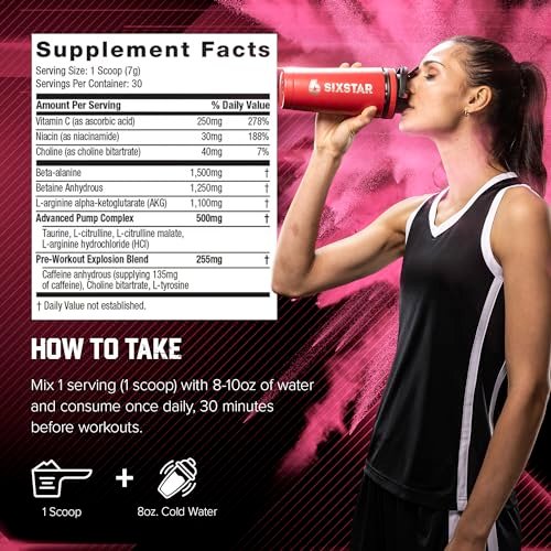 Six Star Pre-Workout Explosion 2.0 Pulver für Männer & Frauen, Pink Lemonade (30 Portionen) - Pre-Workout-Energiepulver mit Beta-Alanin & Koffein - Sporternährungsergänzung