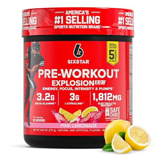 Six Star Pre-Workout Explosion 2.0 Pulver für Männer & Frauen, Pink Lemonade (30 Portionen) - Pre-Workout-Energiepulver mit Beta-Alanin & Koffein - Sporternährungsergänzung