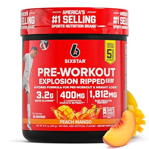 Six Star Pre-Workout Explosion, Pfirsich Mango (30 Portionen) - Pre-Workout Energiepulver für Männer & Frauen - Pre-Workout Getränk mit Kreatin & Beta-Alanin - Sporternährung